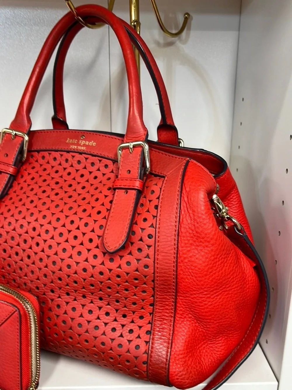 kate spade Red Perforated Leather Satchel with Matching Wallet Set